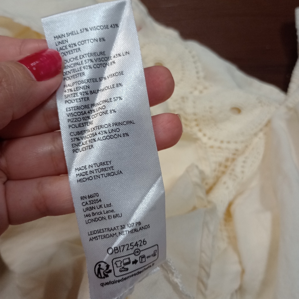 Anthropologie Lace babydoll Top In Cream Linen Blend Cottagecore Prairie - Picture 7 of 11